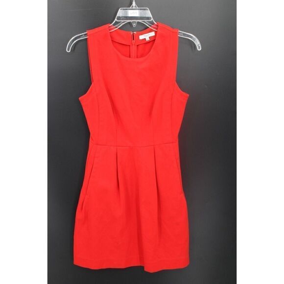 Madewell Abroad Ponte Knit Dress Sz 0 Spark Red Fit & Flare Pockets Sleeveless - Picture 3 of 9
